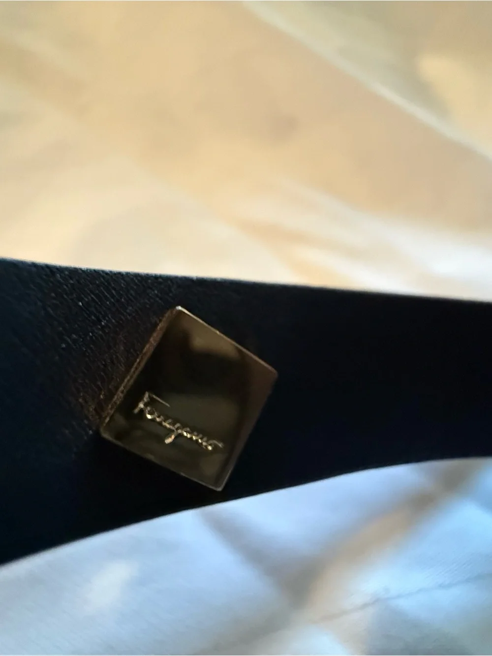 Salvatore Ferragamo Black Leather Belt with Gold Gancini Buckle